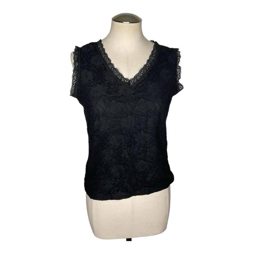 Catch Your Breath Brown Lace V-Neck Sleeveless Top Made USA M